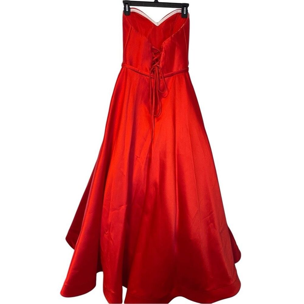 Ellie Wilde Mon Cheri Red Satin Corset Prom Pageant Ball Gown Size 6 - Picture 2 of 14